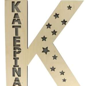 Ξύλινο Φωτιστικό Γράμμα “K” – Προσωποποιημένο με Όνομα & Αστέρια