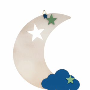 Ξύλινο LED Φωτιστικό Τοίχου – Φεγγάρι & Συννεφάκι