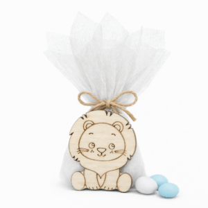 Μπομπονιέρα Λιονταράκι από Ξύλο & Τούλι