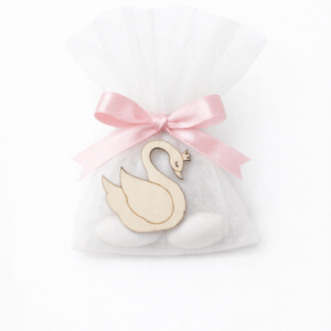 Μπομπονιέρα Κύκνος από Ξύλο & Τούλι