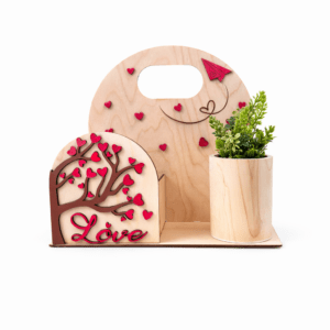 Ξύλινο Διακοσμητικό Οργανωτής με Love Tree & Θήκη Φυτού