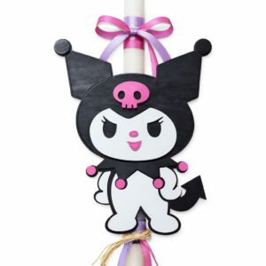 Πασχαλινή Λαμπάδα με Ξύλινη Φιγούρα σε Ροζ & Μαύρο