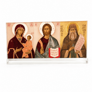 Ακρυλική Εικόνα με Διάφανη Βάση – Παναγία, Ιησούς Χριστός & Άγιος Σιλουανός
